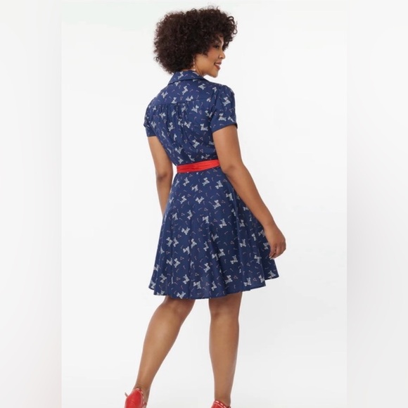 🦋B2G1🦋UNIQUE VINTAGE Blue Dog & Candy Cane Wrap Dress NWT - Picture 7 of 10